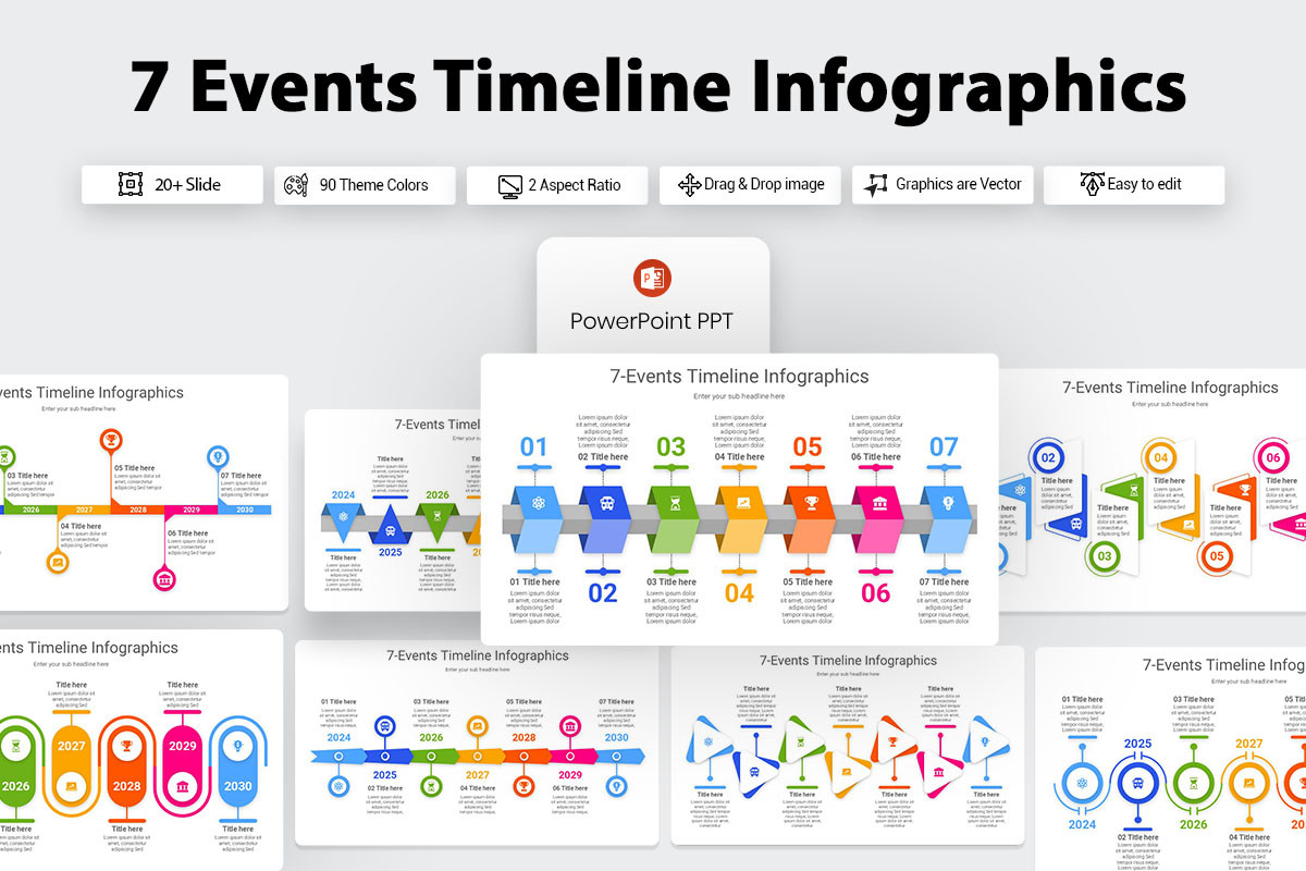 7 Events Timeline Infographics PowerPoint Template | Nulivo Market