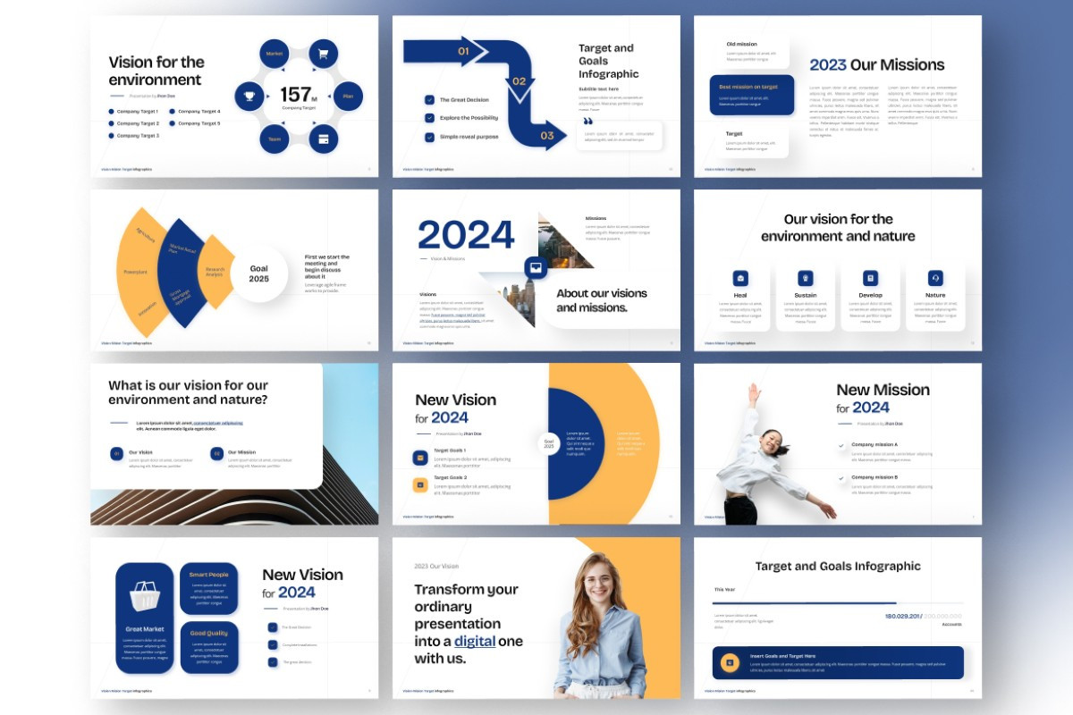 Vision Mision Target infographics PowerPoint Template | Nulivo Market