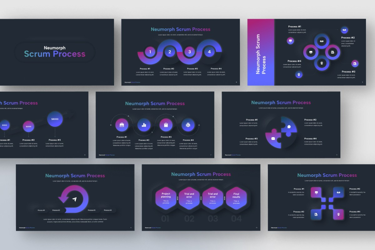 Neumorph Scrum Process PowerPoint Template | Nulivo Market