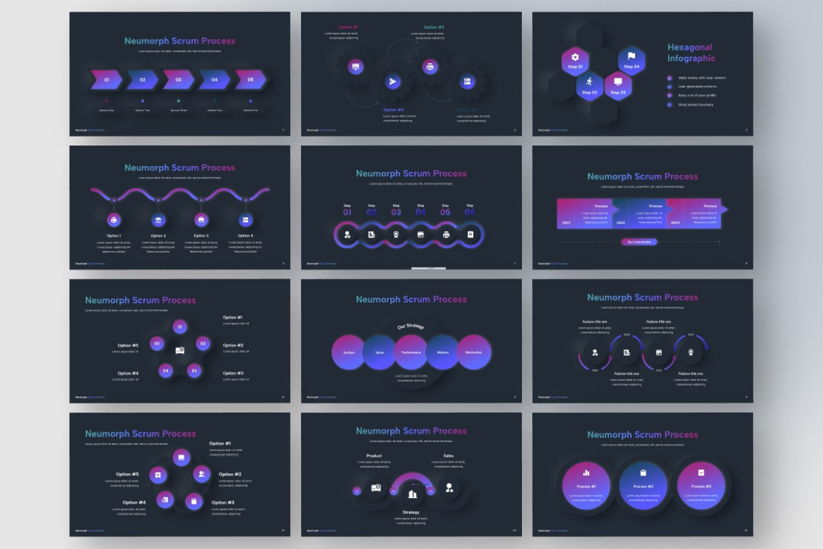 Neumorph Scrum Process PowerPoint Template | Nulivo Market
