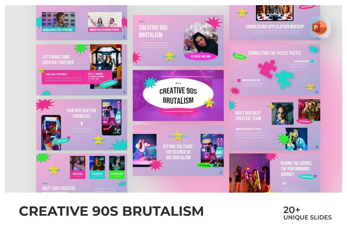 Creative 90s Brutalism PowerPoint Template | Nulivo Market