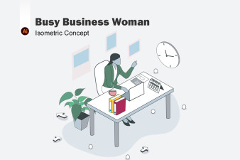 Busy Business Woman  Isometric Concept
