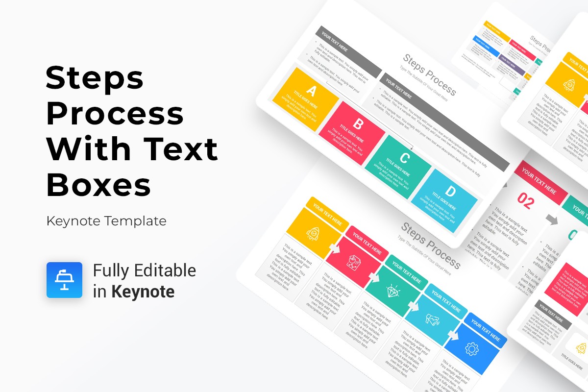 Steps Process With Text Boxes Keynote Diagrams Nulivo Market