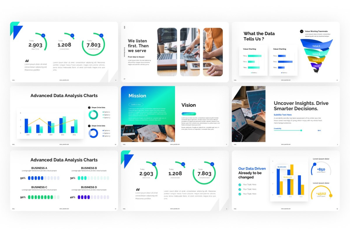 Advanced Data Analysis Charts PowerPoint Template | Nulivo Market