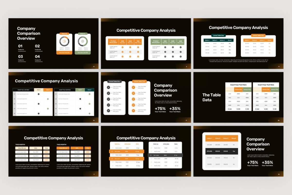 Table Comparison Company PowerPoint Template | Nulivo Market