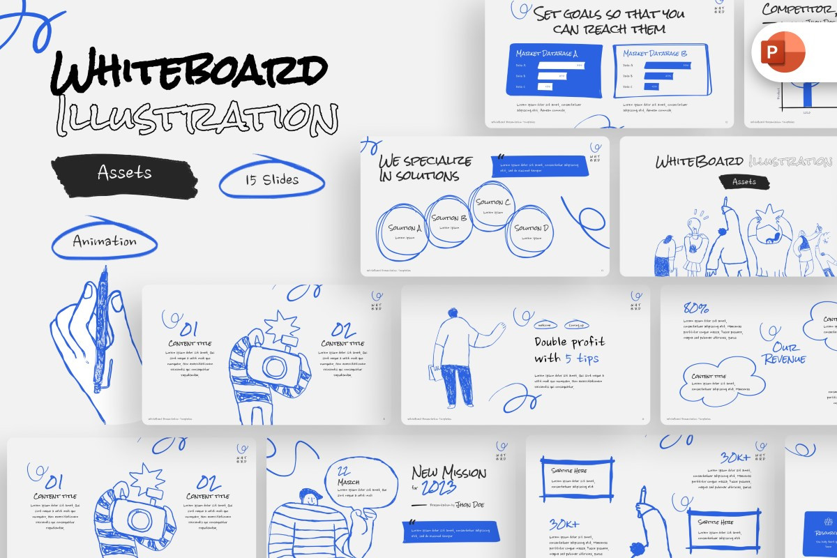 Whiteboard Illustration Assets PowerPoint Template | Nulivo Market