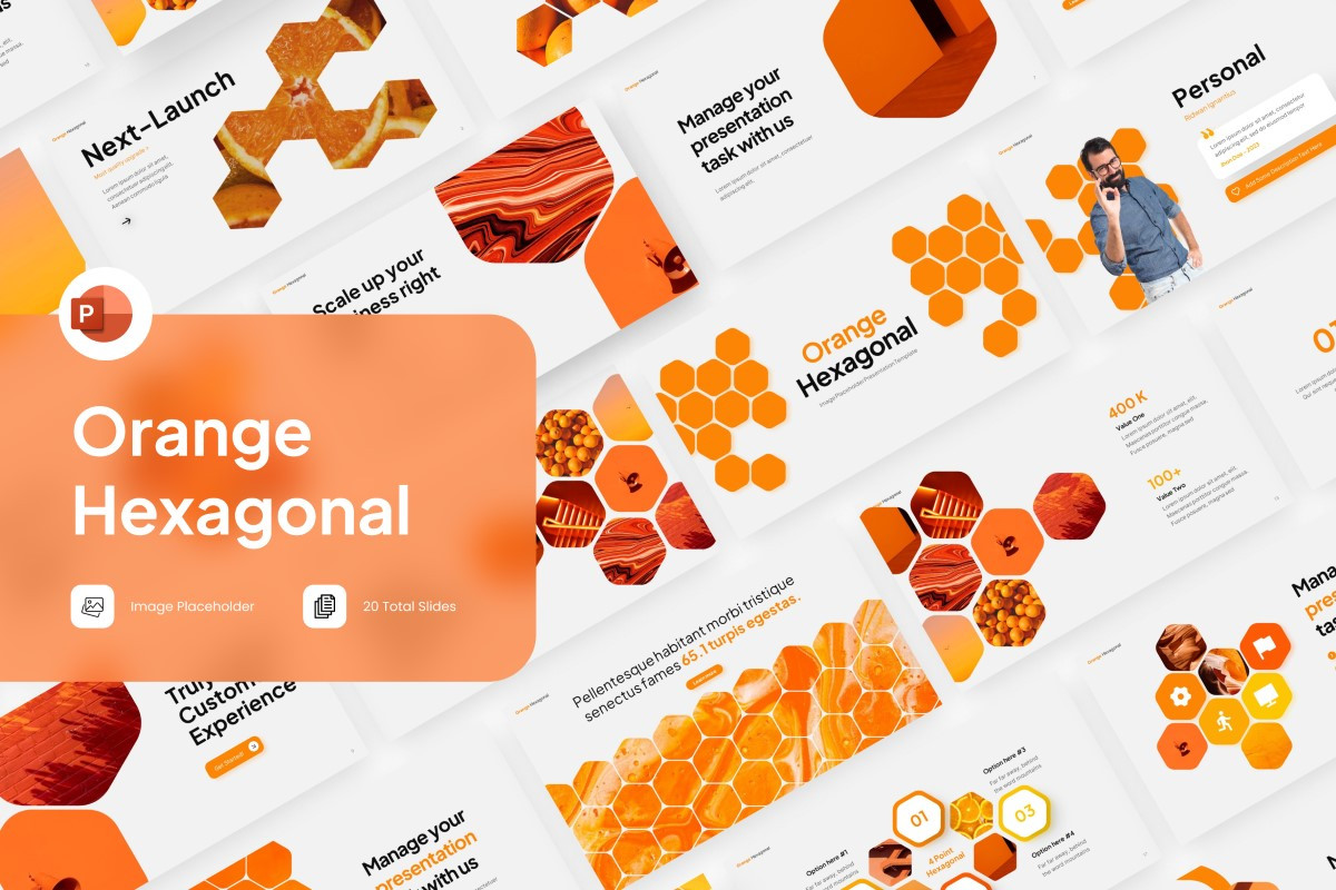 Hexagonal Orange Infographic PowerPoint Template | Nulivo Market