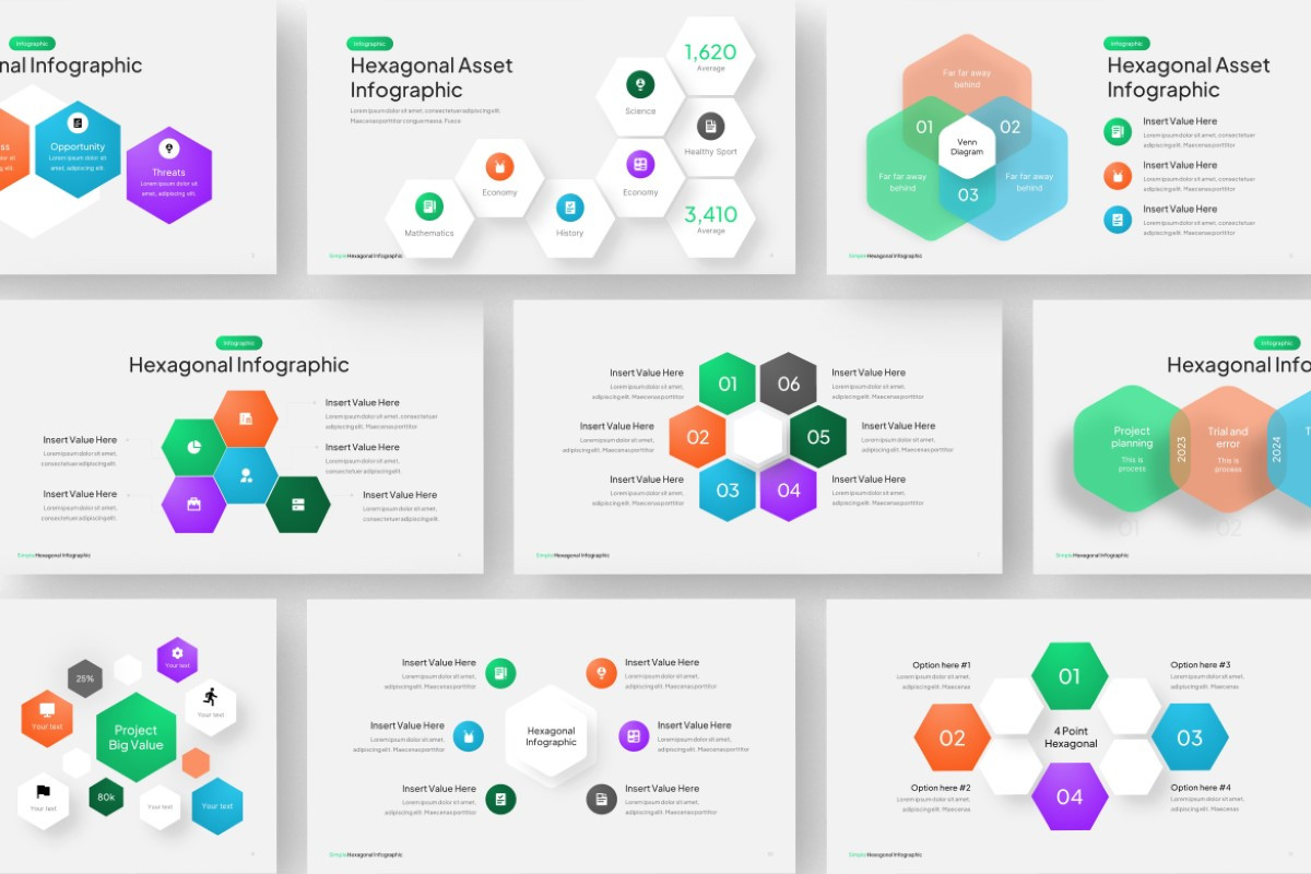 Hexagonal Simple Infographics PowerPoint Template | Nulivo Market