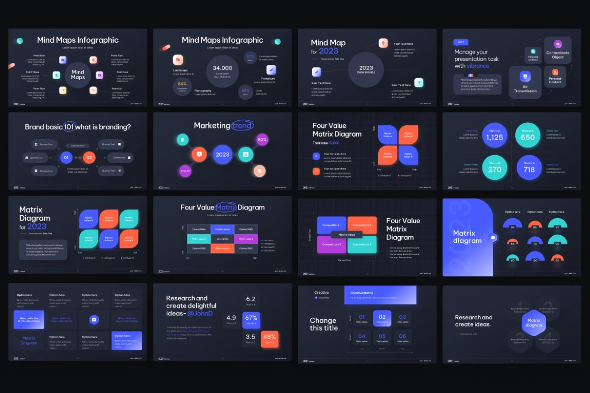 Mind Maps & Matrix Diagram PowerPoint Template | Nulivo Market