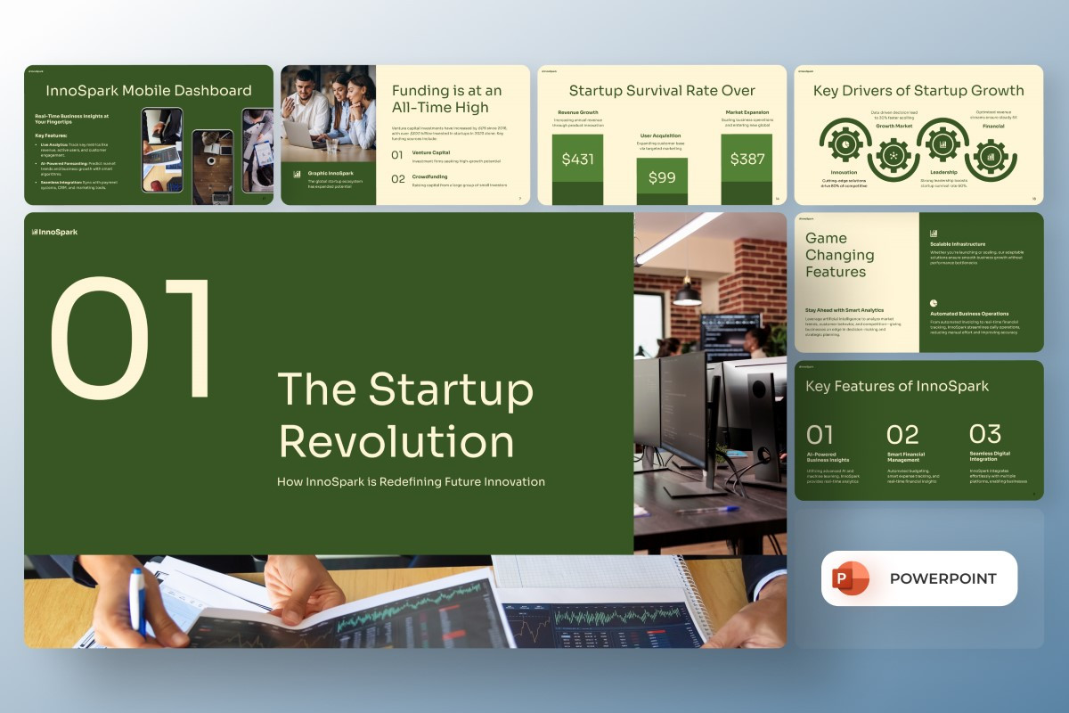 Modern InnoSpark Startup Pitch Deck PowerPoint Template | Nulivo Market