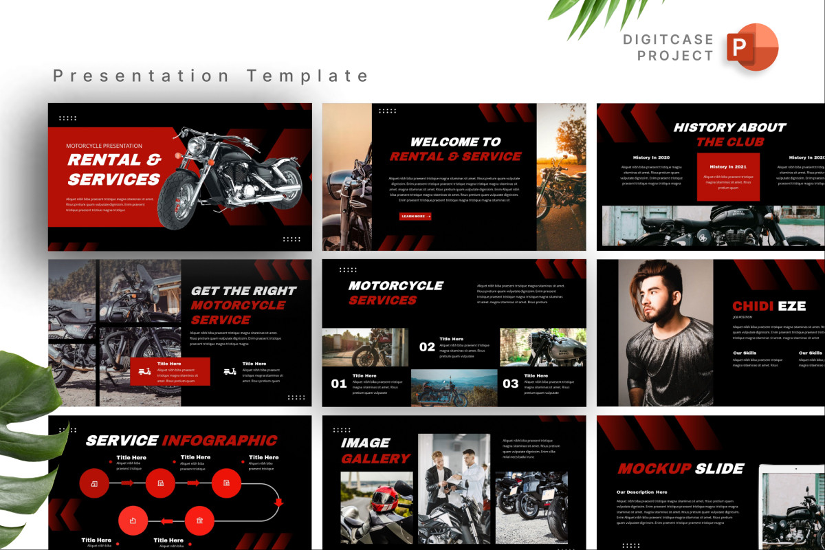 Motorcycle Rental & Services PowerPoint Template | Nulivo Market