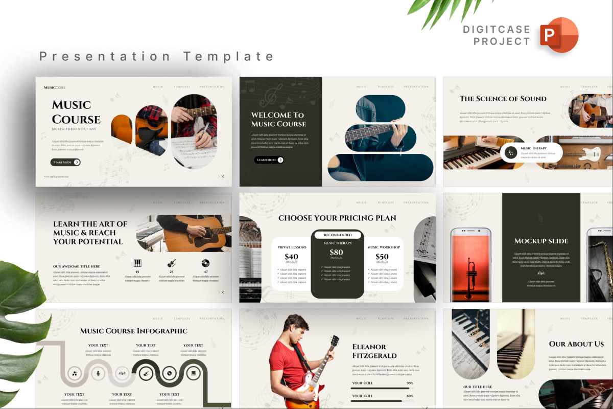Aesthetic Minimalist Music Course PowerPoint Template | Nulivo Market