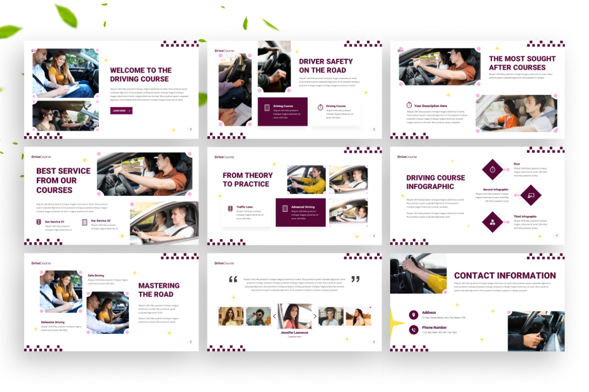 Powerpoint Driving Lessons Template Creative Maroon Driving Course PowerPoint Template | Nulivo Market