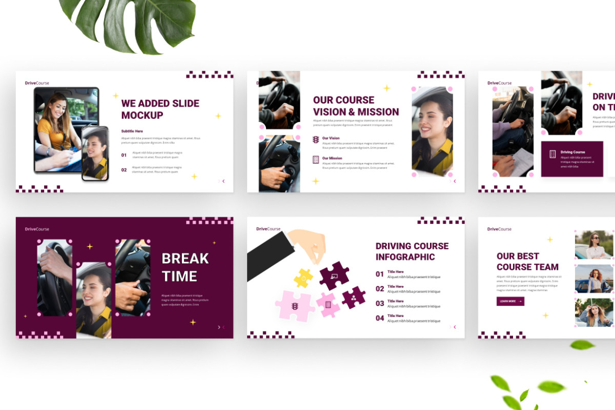 Driving Course Creative Creative Maroon Driving Course PowerPoint Template | Nulivo Market