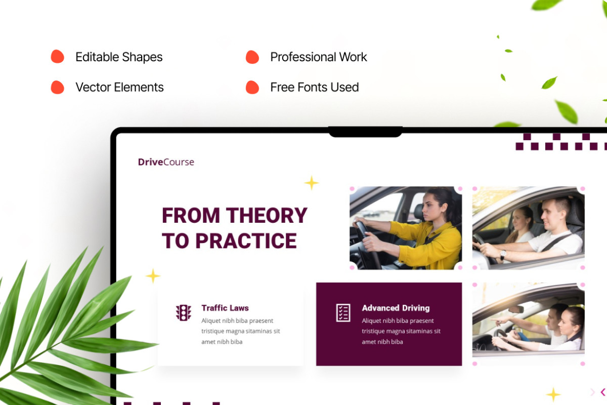 Powerpoint Driving Lessons Template Creative Maroon Driving Course PowerPoint Template | Nulivo Market