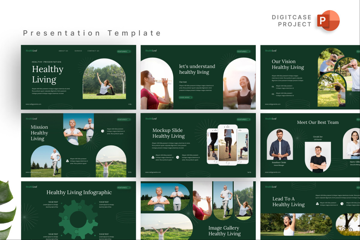 Dark Green Minimalist Healthy Living PowerPoint Template