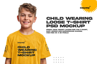 Boy Wearing T-Shirt PSD Mockup