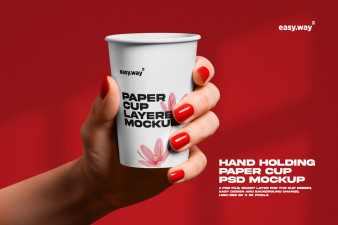 Hand Holding Paper Cup PSD Mockup