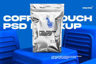 Pouch on Podiums PSD Mockup