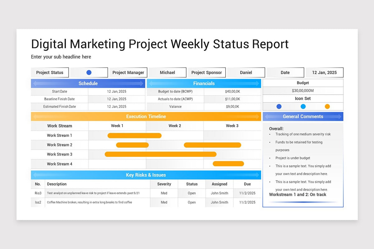 Weekly Project Status Report PowerPoint Template | Nulivo Market