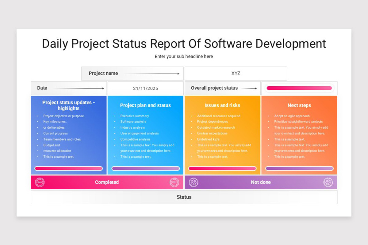 Daily Project Status Report PowerPoint Template | Nulivo Market