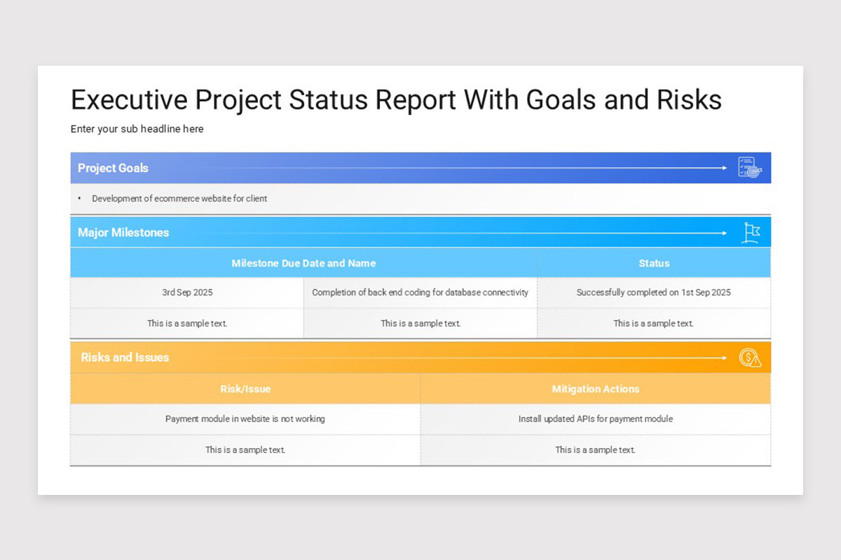 Executive Project Status Report PowerPoint Template | Nulivo Market