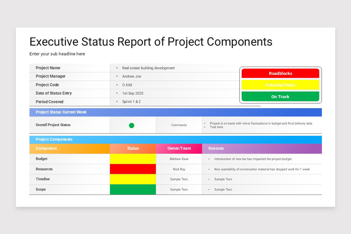Executive Project Status Report PowerPoint Template | Nulivo Market