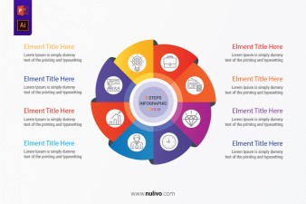 Rounded infographic with 8 colored steps