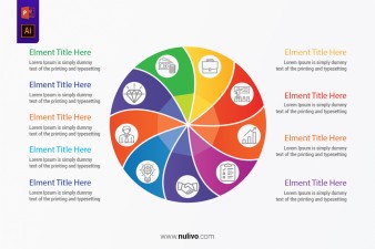 Twisted diagram divided into 9 parts PowerPoint templates