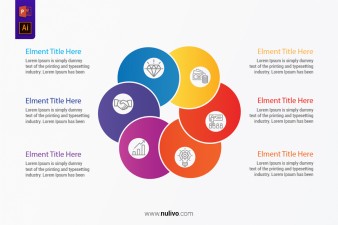 Circle infographic template with 6 steps, options, parts, segments