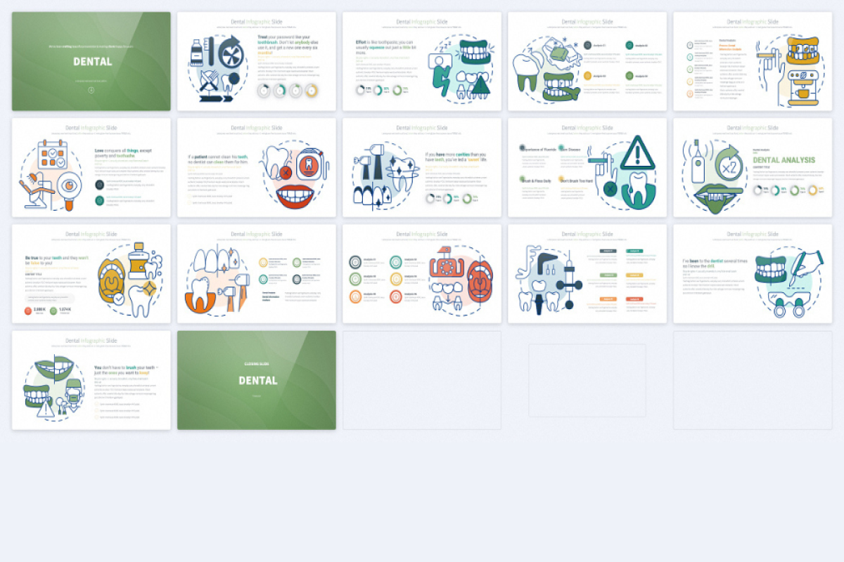 Dental Infographics Keynote Slides - Editable, Full HD Templates for Dental Clinics & Health Presentation