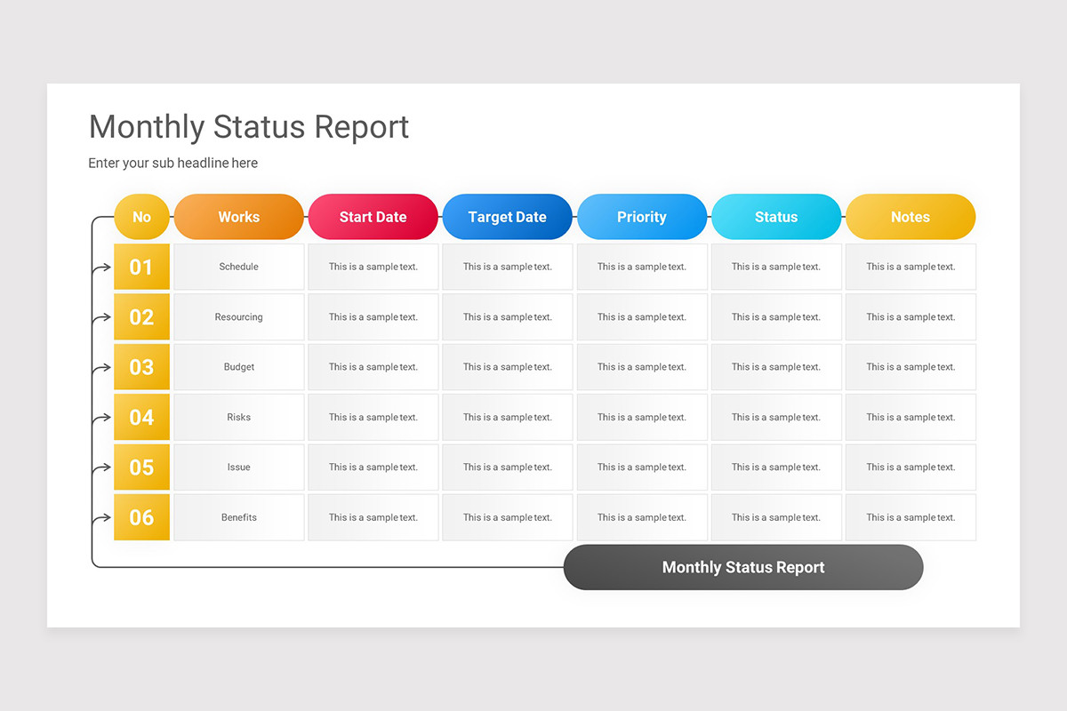 Monthly Status Report PowerPoint Presentation Template Nulivo Market