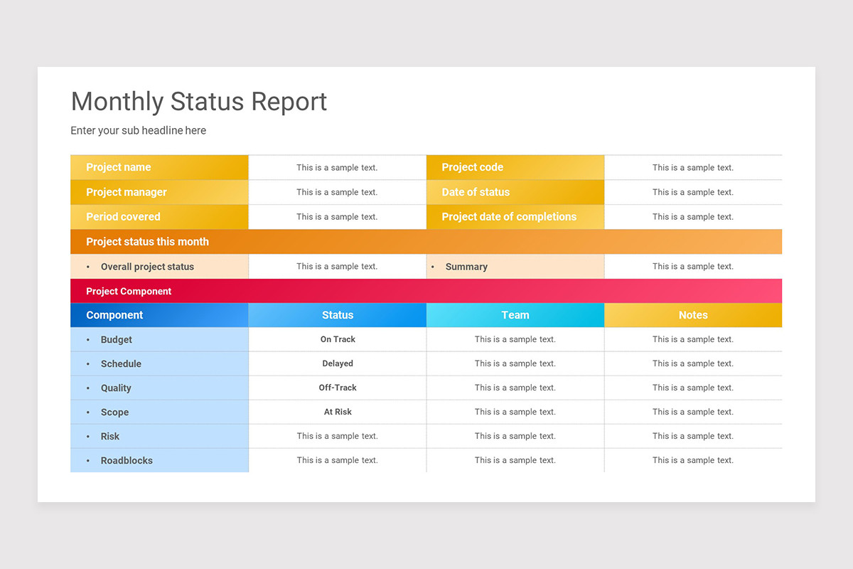 Example Monthly Update Powerpoint Slide Monthly Status Report PowerPoint Presentation Template | Nulivo Market